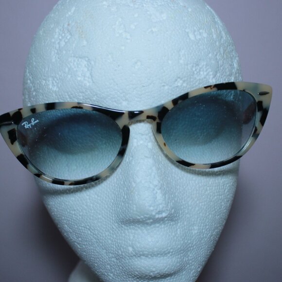 Ray-Ban Ivory Tortoise Blue Lens Acetate Cat-Eye Sunglasses RB3414 Nina